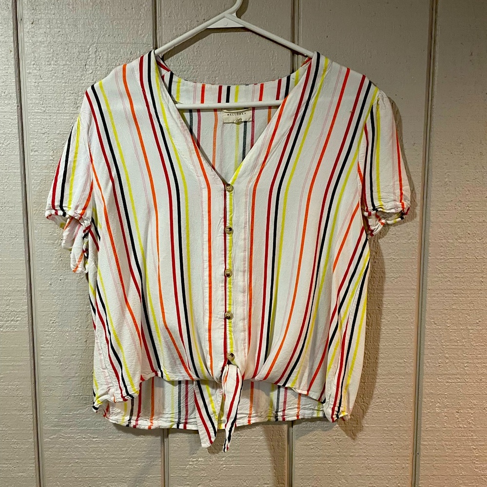 MELLODAY top Rayna tie front vertical stripes vintage style